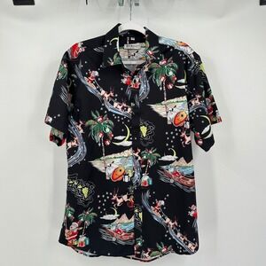 ENVMENST Mens Hawaiian Shirt Christmas Holiday Graphic Size M Santa‎ Reindeer